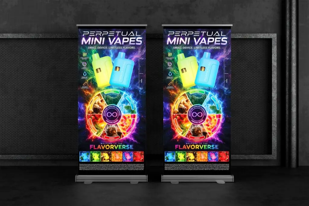 Perpetual cannabis brand mini banner stand mockup