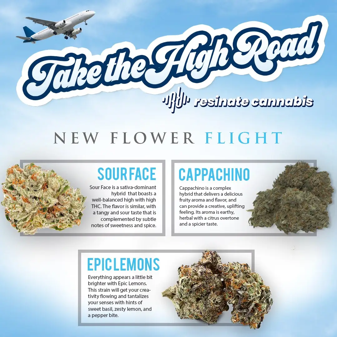 Resinate cannabis flower flight social promotion