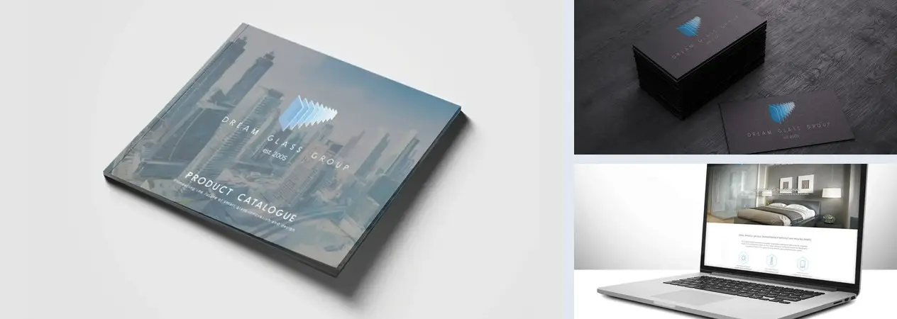 DreamGlass: printed product catalogue, stationery system and website