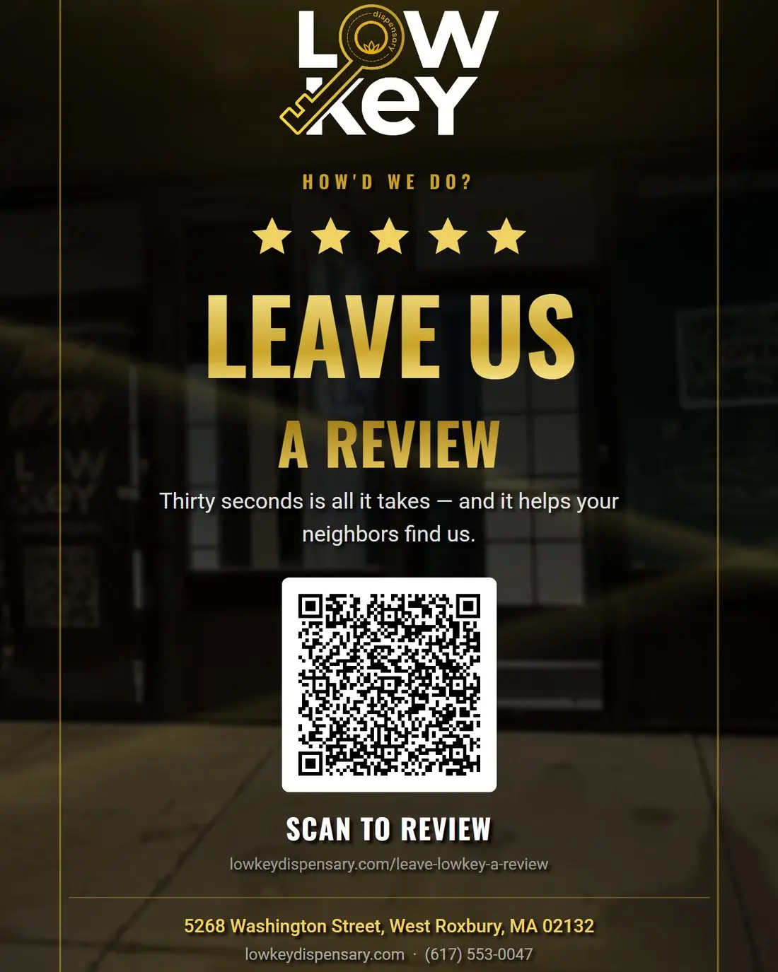 Lowkey leave-us-a-review card, back