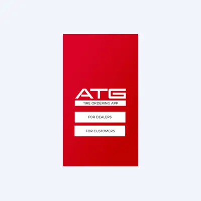 The ATG tire ordering app - the ordering app splash, offering a dealer route and a customer route
