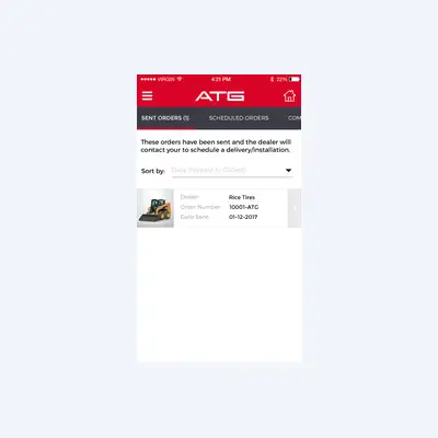 The ATG tire ordering app - the dealer's sent-orders list