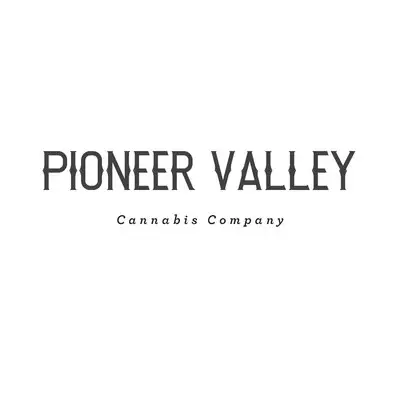 Logo exploration board from the final round: the line-drawn fox and Pioneer Valley wordmark reversed out of a dark mountain photograph.