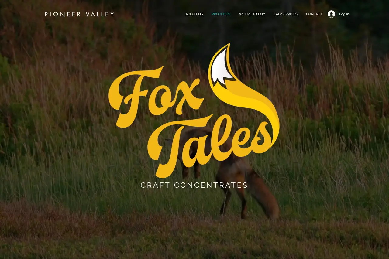 The Fox Tales page on pvxtracts.com, the gold mark set over a woodland photograph.